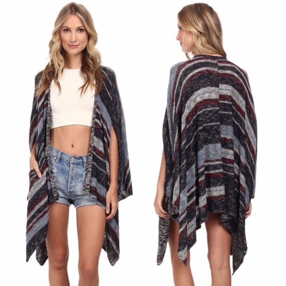 Free People Big Trail Striped Open-Front Knit Poncho